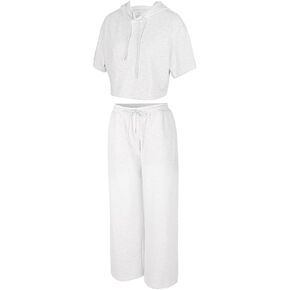 Jetsan Women 2 piece set sweatsuits, Long Pants, Short sleeve hooded sweatshirt, Casual hoodie
