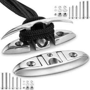 6 Inch Boat Cleat, Folding Dock Cleats (2PACK) with Fasteners, 316 Stainless Steel Flip Up Dock Cleat for Deck Boat, Rope Cleat for Boat Docks, Kayaks, Marine, Nautical Decor