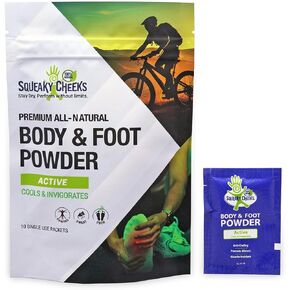 Squeaky Sticks -Active Blend, Talc-Free, All Natural Convenient Single-Use Powder Sachets for Travel, Outdoors & On-the-Go Freshness Relief from Chafing Sweat and Odor (6g X 10 pack)