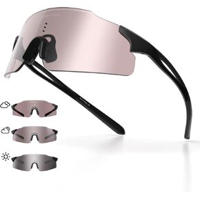 Photochromic Sunglasses, UV400 Protection, Sports Glasses For Men and Women Cycling Jogging Travel Goggles