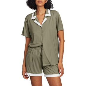 HiMONE Pajamas Set for Women, Button Up Pajamas Soft Summer Cooling Short Sleeve Bamboo Viscose Shorts