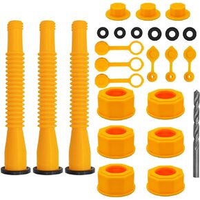 Mandark Car Gas Can Spout Replacement, 3Kit Anti-Spill Oil Can Nozzle, Flexible Leakproof Slip Resistant Pour Nozzle Set, Suitable for Most 1/2/5/10 Gallon Vehicle Diesel Gasoline Tanks（Yellow）