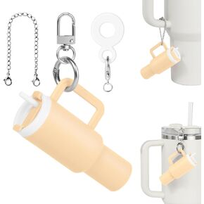 NBOOCUP Mini Cup Keychain for Stanley Cup, Straw Toppers Charm for Stanley 40 oz Tumbler, Straw Covers Charms with Adapter for Stanley Cup Accessories, Lip Balm Holder (Bright Pink)