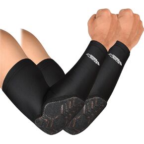 Exxact Sports Elbow Pad Arm Compression Sleeve - Padded Elbow Sleeve for Men, Volleyball Elbow Pads (1 Pair)