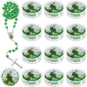Bucherry 24 Pcs Scented Green Rosary Necklace Saint Jude Baptism Party Favors Catholic Gift with Box Rosary Bead Necklace for Funeral Baptism First Communion