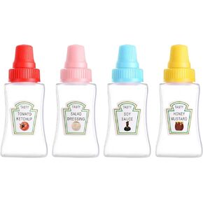 4pcs Mini Ketchup Bottles with Sturdy Screw Cap,25ml Mini Condiment Squeeze Bottles Portable Honey Soy Sauce Salad Dressing Dispensers Containers for Kids Adults Lunch Box