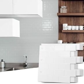 Art3d Backsplash Tile for Kitchen Peel and Stick, 10-Sheet Stick on Subway Tiles for Kitchem, Bathroom Back Splashes, 12"x12", Warm White with Gray Grout