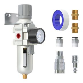 3/8" NPT Air Dryer for Compressor - Air Compressor Water Separator AF3000-03, Manual Drain,5 Micron Brass Element, Poly Bowl, 0-150 psi Gauge