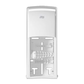 Tork Twin Toilet Paper Roll Dispenser White T26, High Capacity, Elevation Range, 6.5" x 6.3" x 14.2", 555620