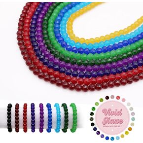 VIVIDGLAZE 600 Pcs Glass Beads for Jewelry Making, 24 Colors 8mm Round Glass Beads with Storage Box, Beading Supply for Bracelet Making and DIY Crafts