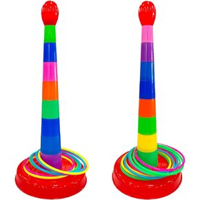Cone Ring Toss Game and 16 pcs Colorful Circles 18 Inch Portable Travel Ring Toss Game Tossing and Active Play Set for Carnival Games Indoor Outdoor Birthday Party Halloween