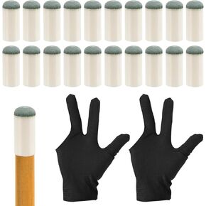 20pcs Slip On Pool Cue Tips with 2 Billiard Gloves, Billiard Cue Tips Pool Cue Stick Tips Billiard Cue Stick Replacement Tip for Snooker Pool Table Cue Stick
