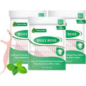 Holy Rose Dental Floss Dispenser with 100 Picks - Flossers Case with 200 Floss Sticks,Mint Flavored,Dual-Line Design,is Perfect Tool for Teeth Cleaning.