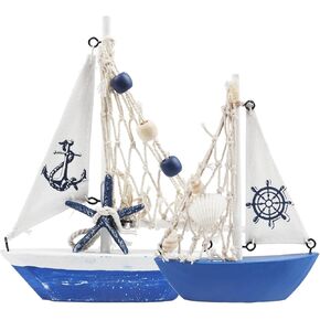 نموذج مركب شراعي صغير الديكور 2 قطعة قارب شراعي خشبي ديكور المنزل مجموعة الديكور البحري قارب شراعي الحلي نماذج المراكب الشراعية لغرفة النوم مكتب الحمام سطح المكتب الديكور (السماء الزرقاء) in Kuwait