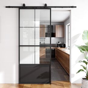SmartStandard 32in x 84in Glass Sliding Barn Door,6-Panel Clear Glass Barn Door with Hardware Kit Included,Modern French Door,Metal Frame Waterproof & Quiet,Easy Assembly,Kick-Resistant