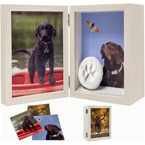 5x7 Pet Memorial Picture Frame Shadow Box for Dogs and Cats Frame Keepsake for 3 Photos Pet Paw Print Display Shadow Box with Double Hinges and Glass Front Memorial Gifts for Dog Lovers