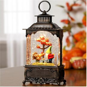 Christmas Snow Globe Lantern, Christmas Decorations for Home,Musical Snow Globe Glittering Snowy Cabin Glitter Globe with Village in The Woods,Timer & Music, USB & Battery Powered10.2In