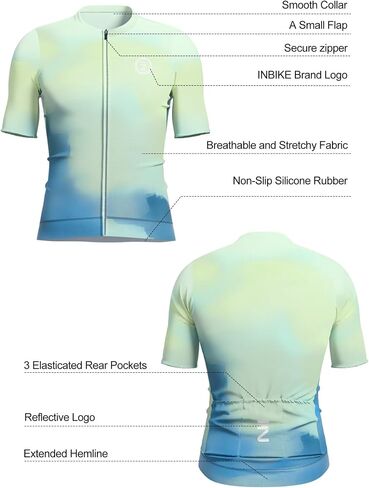 INBIKE Breathable Cycling Jersey Men, Moisture Wicking Full Zipper Short Sleeve with 3 Rear Pockets Quick Dry Reflective in Kuwait