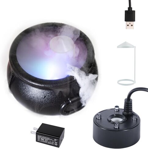 صانع الضباب في مرجل كبير للساحرات لجميع القديسين - آلة ضباب صغيرة USB مع أضواء LED وغطاء سبلاش لخزانات الأسماك والمزهريات وتزيين الصخور in Kuwait
