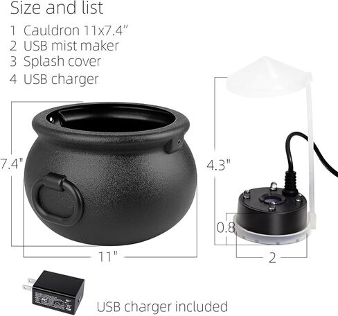 صانع الضباب في مرجل كبير للساحرات لجميع القديسين - آلة ضباب صغيرة USB مع أضواء LED وغطاء سبلاش لخزانات الأسماك والمزهريات وتزيين الصخور in Kuwait