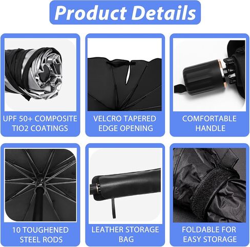 Car Windshield Sun Shade, Upgraded Car Sunshade Umbrella, Foldable Car Sunshade Cover for Car Front Windshield Block UV Rays and Keep Interior Cool, Fits Sedans Trucks SUV and Most Cars in Saudi Arabia
