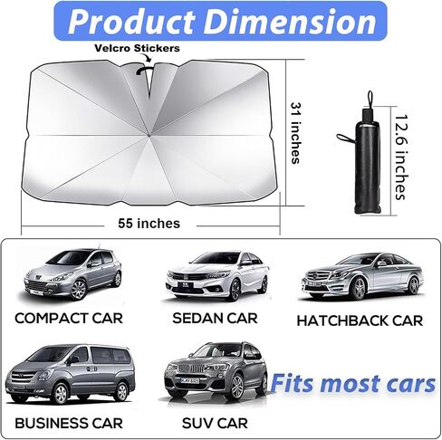 Car Windshield Sun Shade, Upgraded Car Sunshade Umbrella, Foldable Car Sunshade Cover for Car Front Windshield Block UV Rays and Keep Interior Cool, Fits Sedans Trucks SUV and Most Cars in Saudi Arabia