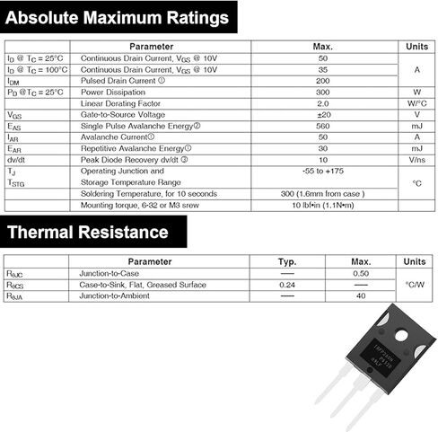 IRFP260 IRFP260N MOSFET Transistors 200V 50A Power MOSFETS Transistor N-Channel TO-247 for Electronic Circuit DIY(6 pcs) in Saudi Arabia