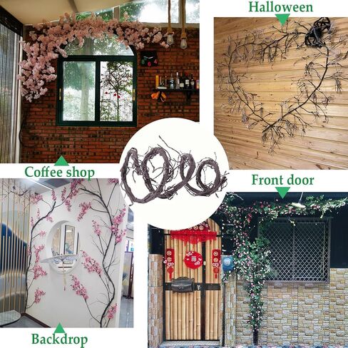 300cm/118inch Flexible Green Small Artificial Tree Branches Fake Tree Trunk Garland Rattan Wreath Cherry Blossom Grape Vines Floral for Wall Hanging Front Door Reptile Habitat Decoration in Saudi Arabia