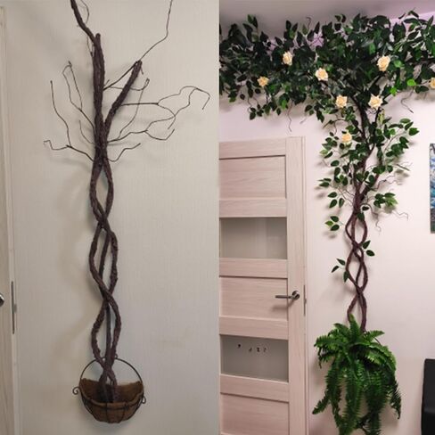 300cm/118inch Flexible Green Small Artificial Tree Branches Fake Tree Trunk Garland Rattan Wreath Cherry Blossom Grape Vines Floral for Wall Hanging Front Door Reptile Habitat Decoration in Saudi Arabia