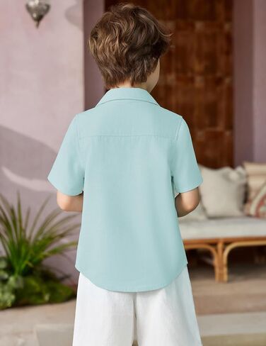 قميص Arshiner Boys من القطن والكتان الكوبي Guayabera قميص كاجوال بأكمام قصيرة وأزرار سفلية قمصان صيفية للشاطئ in Saudi Arabia