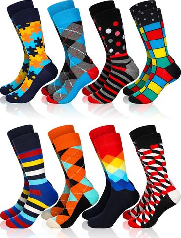 8 Pairs Dress Socks for Men Size 10-13 Cotton Crew Socks Bulk Business Casual Socks Gifts for Men Dad Grandpa in Kuwait
