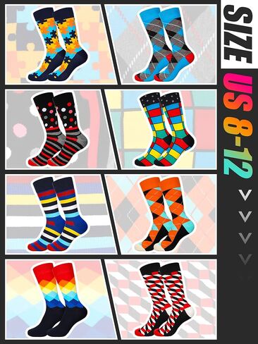 8 Pairs Dress Socks for Men Size 10-13 Cotton Crew Socks Bulk Business Casual Socks Gifts for Men Dad Grandpa in Kuwait
