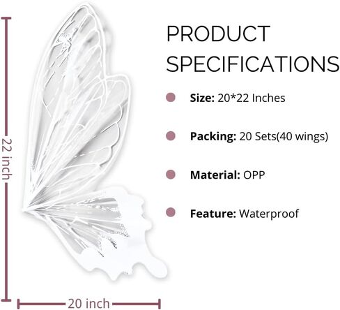 Foxegg Waterproof Butterfly Flower Bouquet Wrapping Paper OPP Clear Floral Wraps Packaging for Florist Supplies DIY Craft, 20 Sets - 20 × 22 Inches (Gold) in Saudi Arabia