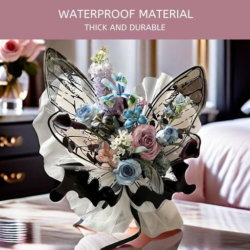 Foxegg Waterproof Butterfly Flower Bouquet Wrapping Paper OPP Clear Floral Wraps Packaging for Florist Supplies DIY Craft, 20 Sets - 20 × 22 Inches (Gold) in Saudi Arabia