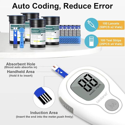 Blood Glucose Monitor Kit, Diabetes Testing Kit, Blood Glucose Meter, 100 Glucometer Strips, 100 Lancets, Test Strips Blood Sugar Meter Glucometer in Saudi Arabia