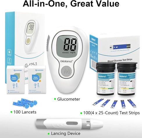 Blood Glucose Monitor Kit, Diabetes Testing Kit, Blood Glucose Meter, 100 Glucometer Strips, 100 Lancets, Test Strips Blood Sugar Meter Glucometer in Saudi Arabia