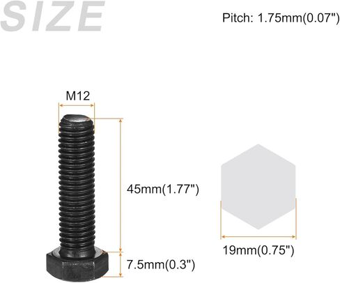 Hex Bolts (M12-1.75x50mm) 6Pcs, 12.9 Grade Carbon Steel Fully Threaded Black Oxide, Coarse Thread UNC Hex Head Screw Bolt - for Mechanical Repair in Kuwait