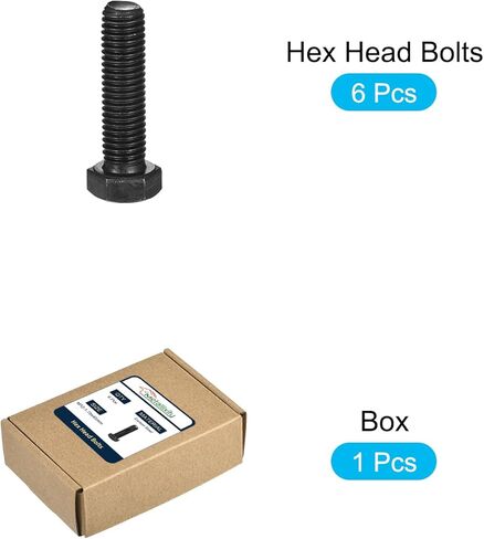 Hex Bolts (M12-1.75x50mm) 6Pcs, 12.9 Grade Carbon Steel Fully Threaded Black Oxide, Coarse Thread UNC Hex Head Screw Bolt - for Mechanical Repair in Kuwait