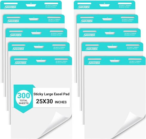 وسادة حامل لاصقة، مقاس 25 بوصة × 30 بوصة، ورق مخطط قلاب، ورق رسم بياني لاصق للمعلمين، ورق حامل كبير ذاتي اللصق، فائق الالتصاق ومقاوم للنزيف، 30 ورقة/وسادة، 4 وسادات in Kuwait