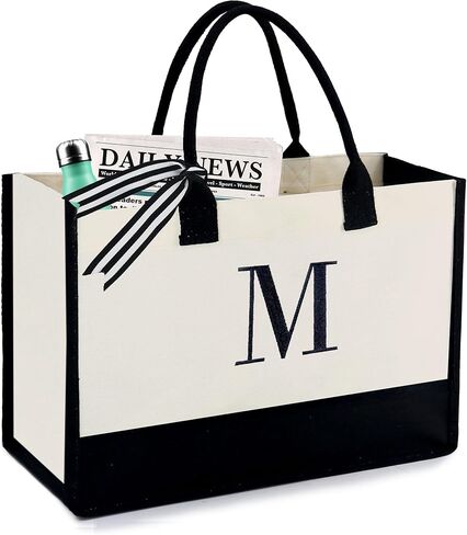 BeeGreen BEST MOM Birthday Gifts Embroidery 13oz Canvas Tote Bag with Pocket & Removable Bottom Support Personalized Tote Bag Initial Tote Bag Unique Gifts For Women Personalized Gifts in Saudi Arabia