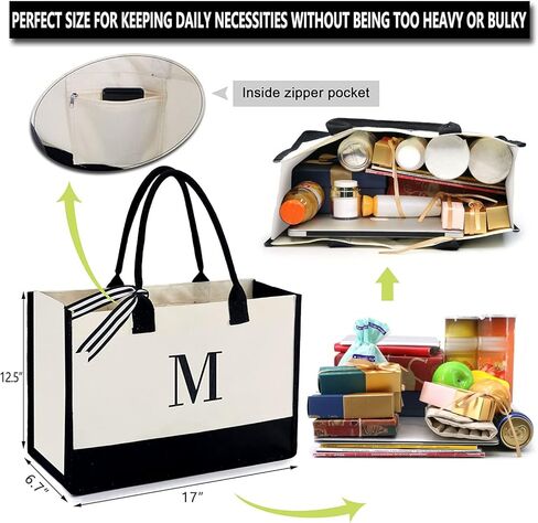 BeeGreen BEST MOM Birthday Gifts Embroidery 13oz Canvas Tote Bag with Pocket & Removable Bottom Support Personalized Tote Bag Initial Tote Bag Unique Gifts For Women Personalized Gifts in Saudi Arabia