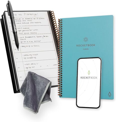 Rocketbook Smart Reusable Notebook, Fusion Plus Letter Size Spiral Notebook & Planner, Neptune Teal, (8.5" x 11") in Kuwait