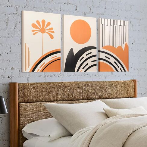 TooCust قماش جدار الفن مجموعة من 3،16x24 لوحات تجريدية جدار الفن لغرفة المعيشة، برتقالي مجردة قماش جدار الفن الملون، صور مقاومة للبهتان ديكور الحائط، ديكورات الحائط لغرفة النوم، مكتب in Kuwait