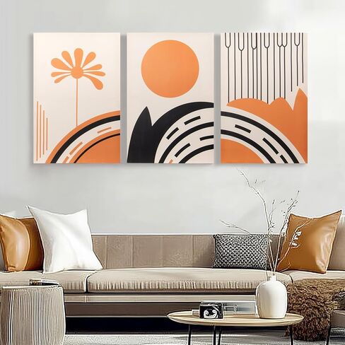 TooCust قماش جدار الفن مجموعة من 3،16x24 لوحات تجريدية جدار الفن لغرفة المعيشة، برتقالي مجردة قماش جدار الفن الملون، صور مقاومة للبهتان ديكور الحائط، ديكورات الحائط لغرفة النوم، مكتب in Kuwait