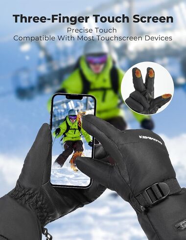 KEMIMOTO Ski Gloves for Men Women, Winter Warm Snowboard Gloves with Wrist Leashes and Pockets, Waterproof Snow Gloves for Skiing, Snowboarding, Shoveling & Outdoor Sports in Saudi Arabia