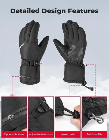KEMIMOTO Ski Gloves for Men Women, Winter Warm Snowboard Gloves with Wrist Leashes and Pockets, Waterproof Snow Gloves for Skiing, Snowboarding, Shoveling & Outdoor Sports in Saudi Arabia