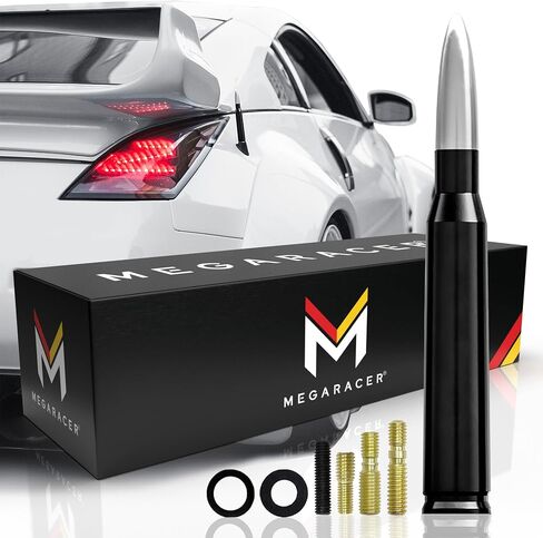 Mega Racer Black Metallic Gray 50 Cal Bullet Antenna for Truck, Car and SUV - 5.5 Inch Universal Fit, AM/FM Radio, 6061 Solid Aluminum, Car Replacement Antenna, Car Wash Safe, Car Truck Accessories in Saudi Arabia
