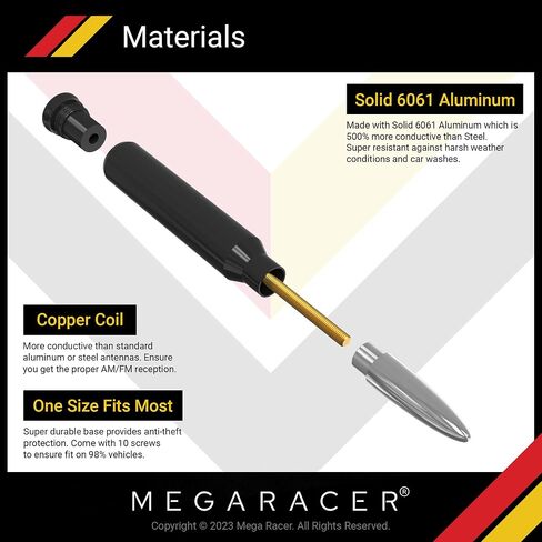 Mega Racer Black Metallic Gray 50 Cal Bullet Antenna for Truck, Car and SUV - 5.5 Inch Universal Fit, AM/FM Radio, 6061 Solid Aluminum, Car Replacement Antenna, Car Wash Safe, Car Truck Accessories in Saudi Arabia