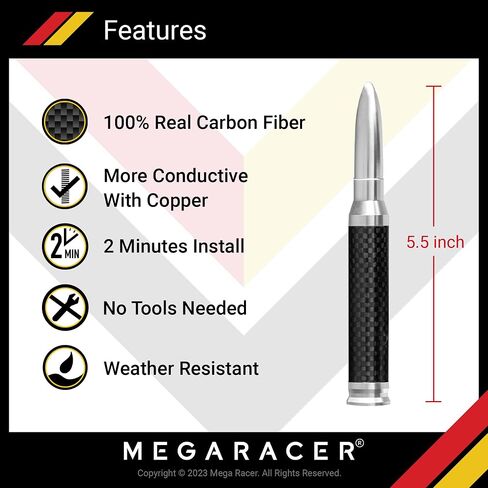Mega Racer Black Metallic Gray 50 Cal Bullet Antenna for Truck, Car and SUV - 5.5 Inch Universal Fit, AM/FM Radio, 6061 Solid Aluminum, Car Replacement Antenna, Car Wash Safe, Car Truck Accessories in Saudi Arabia
