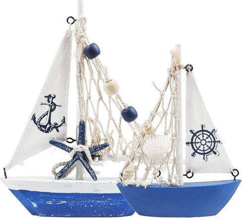 نموذج مركب شراعي صغير الديكور 2 قطعة قارب شراعي خشبي ديكور المنزل مجموعة الديكور البحري قارب شراعي الحلي نماذج المراكب الشراعية لغرفة النوم مكتب الحمام سطح المكتب الديكور (السماء الزرقاء) in Kuwait